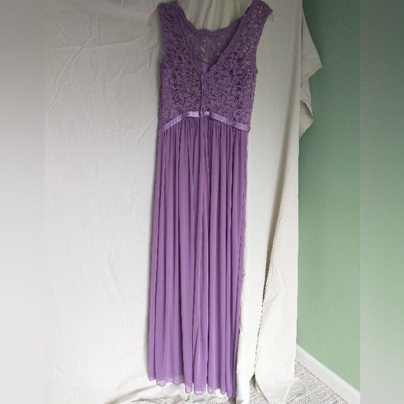 Women's purple David's bridal lace top flowy dress with slip - Picture 7 of 12